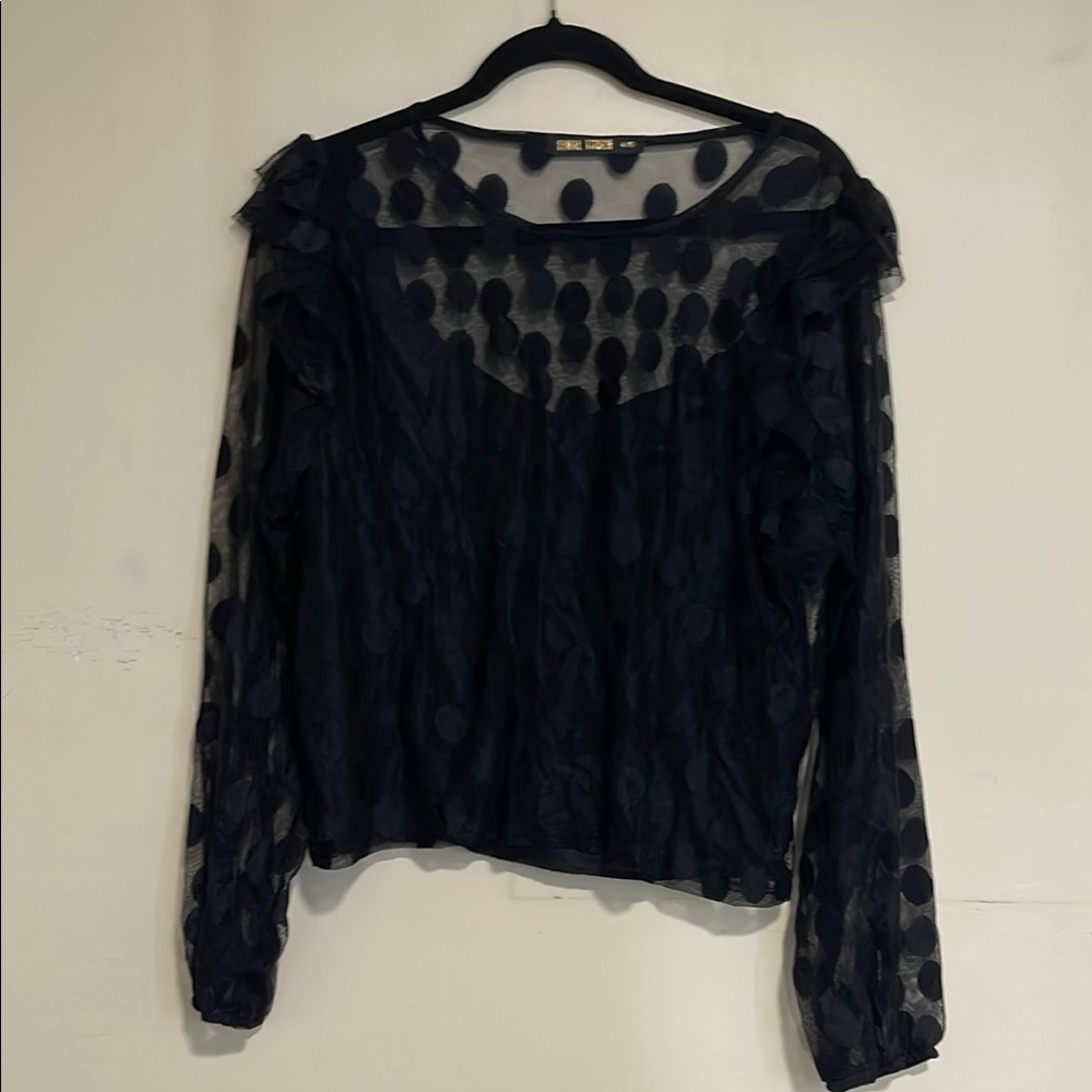 Final Touch Black Ruffled Sheer Blouse